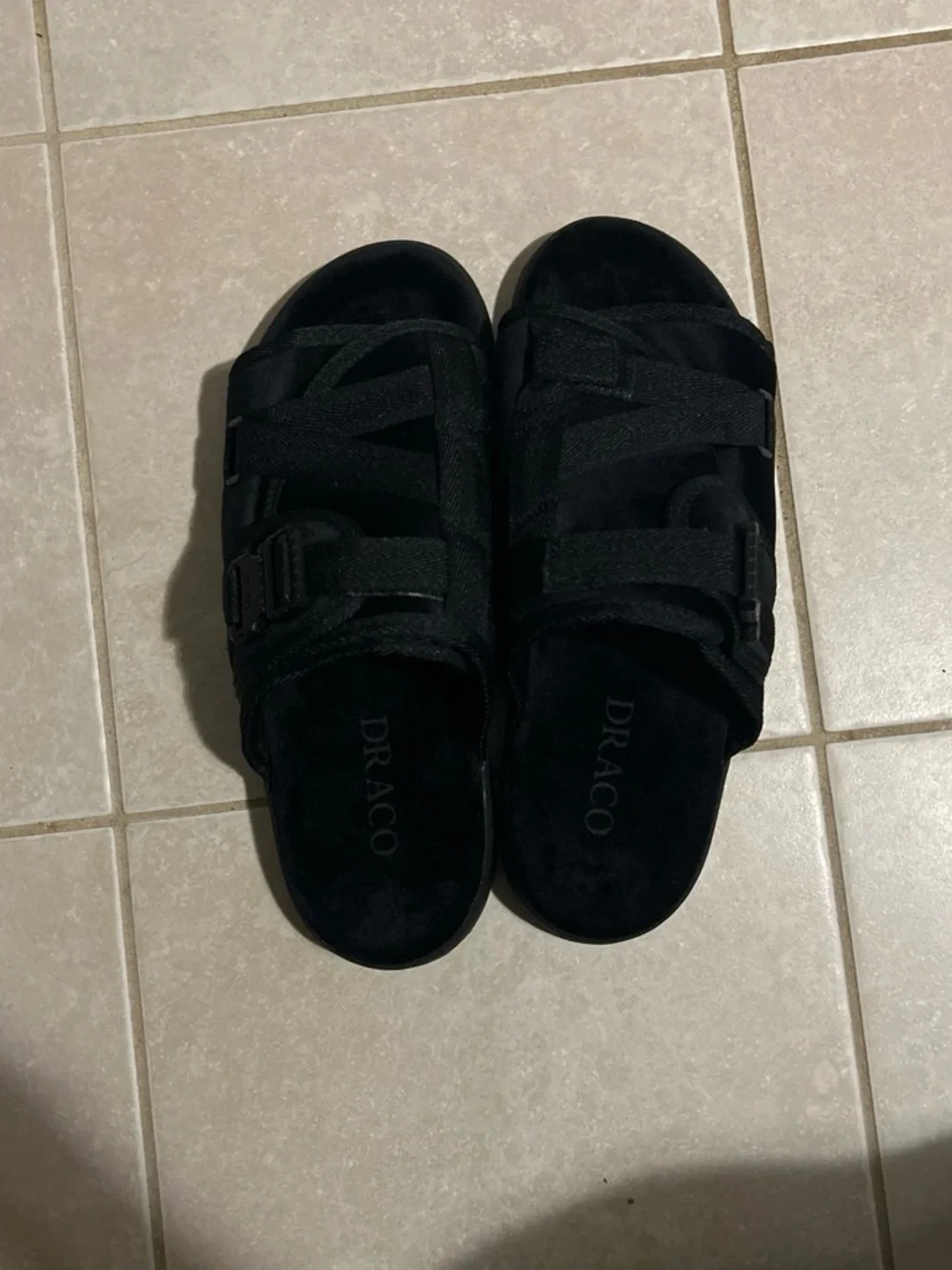 Black Slide Sandals with Adjustable Straps - Unbranded
